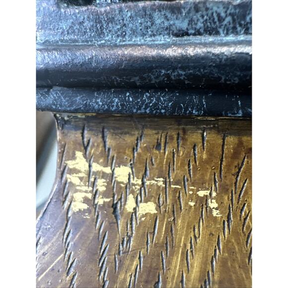 Set 2 Rustic Resin Dark Wood Pattern Pillar Candle Holders 11 Inch Ornate Metal - Picture 14 of 14